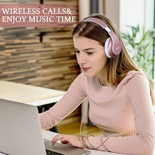 TUINYO Wireless Headphones Over Ear, Bluetooth Headphones with Microphone, Foldable Stereo Wireless Headset-Rose Gold - color: Rose Gold