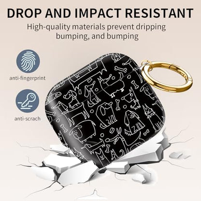 Cute Case Cover Compatible with AirPods 4th Generation 2024, Shockproof for Women & Girls with Cute Golden Round Buckle – Protective, Anti-Drop Design(Cute Dog Black) - color: Cute Dog Black