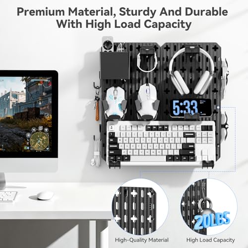 KDD Keyboard and Mouse Display Stand Holder, Wall Mount Office Organization Pegboard Combination Kit with Pen holder, Hooks, Headset & Controller Stand for Office & Home Hanging Organizer Storage