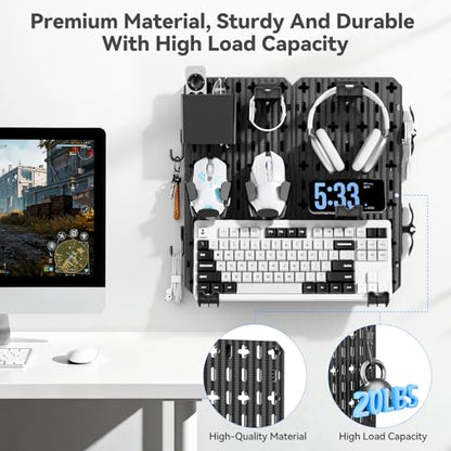 KDD Keyboard and Mouse Display Stand Holder, Wall Mount Office Organization Pegboard Combination Kit with Pen holder, Hooks, Headset & Controller Stand for Office & Home Hanging Organizer Storage