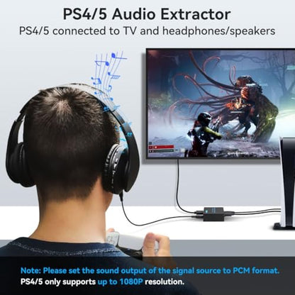 VPFET HDMI Audio Extractor 4K HDMI to Optical 3.5mm AUX Audio Adapter Splitter Converter Support HDCP Digital DTS 5.1 PCM - size: HDMI to Optical 3.5mm AUX