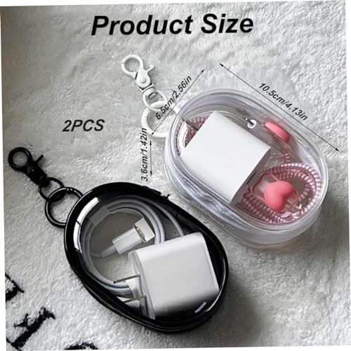 2 Pcs Cable Storage Case Portable Hanging Transparent Headphone Case Zipper Closure Visible Minimalist Earphone Case for USB Flash Drive,Keys, Mini Lipstick, Earbuds (Black, White), Earphone Case