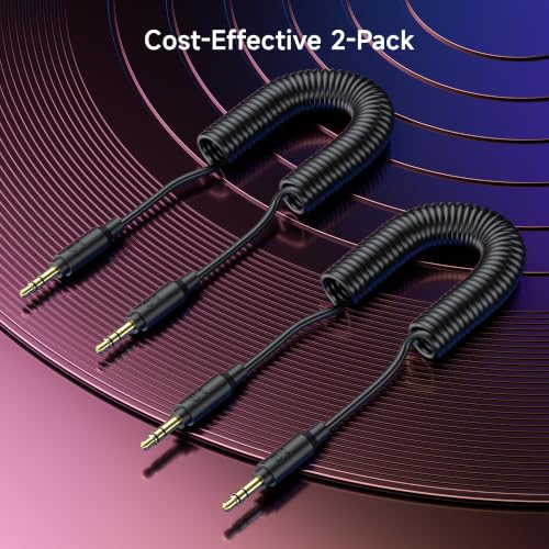 Cable Matters 2-Pack Coiled 3.5mm Male to Male Audio Cable, 2 to 4ft | Stereo Audio Cable, Gold-Plated Connectors, Portable Coiled Design