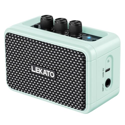 LEKATO Mini Guitar Amplifier, Dual Speakers 5W, Rechargeable Electric Guitar Amp Bluetooth with Clean Overdrive, 6H Working, Headphone Jack, Wireless Portable Small Amp for Practice, Traveling (Blue) - color: Blue