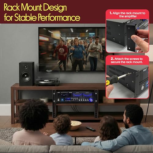 Pyle Bluetooth Hybrid Home Amplifier - 6-Channel 2000W Rack Mount Power Amplifier Receiver w/ Radio - Dual 10 Band EQ, Karaoke Microphone x2, USB, RCA, COAX, OPT, DVD Inputs, HiDef Input and Output