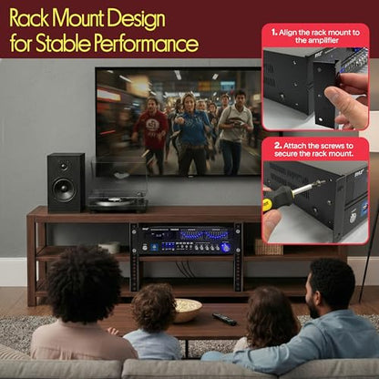Pyle Bluetooth Hybrid Home Amplifier - 6-Channel 2000W Rack Mount Power Amplifier Receiver w/ Radio - Dual 10 Band EQ, Karaoke Microphone x2, USB, RCA, COAX, OPT, DVD Inputs, HiDef Input and Output