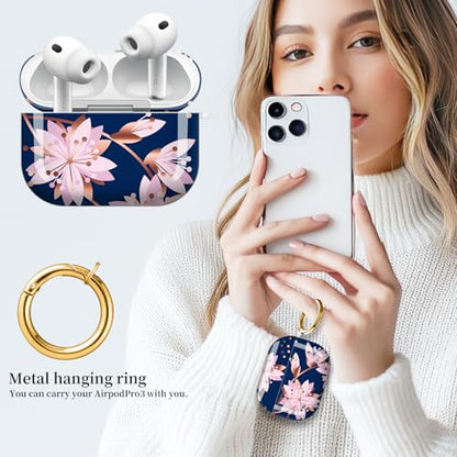 for AirPods Pro 3 Case (2025), Cute Cover Compatible with AirPod Pro 3rd Generation Shell with Rose Gold Keychain Earbuds Case for Women（Pink Flowers） - color: pink flowers
