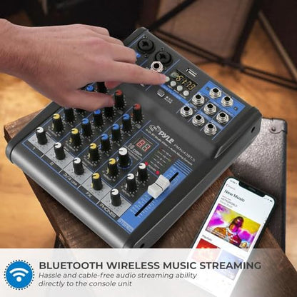Pyle Professional Audio Mixer Sound Board Console System Interface 4 Channel Digital USB Bluetooth MP3 Computer Input 48V Phantom Power Stereo DJ Studio Streaming FX 16-Bit DSP Processor - PMXU43BT.5 - size: 4