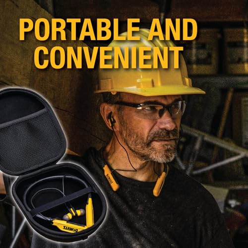 DEWALT Bluetooth Neckband Headphones Protective Case Sets | Wireless Earbuds w/ 30H Playtime, Noise Isolation, IPX6 Jobsite-Ready, EVA Shockproof Water-Resistant Storage Bag Bundle