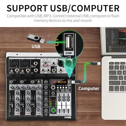 XTUGA KP4 4 Channel Audio Mixer with Bluetooth,DJ Sound Board Controller
