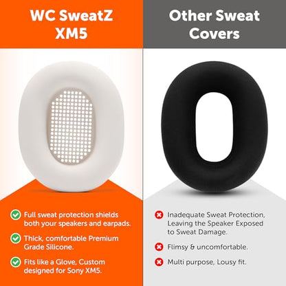 WC SweatZ XM5 - Patented Earpad Sweat Covers for Sony WH1000XM5 by Wicked Cushions | Full 360 Earpad Protection | Sweatproof & Easily Washable | Silver - color: Silver
