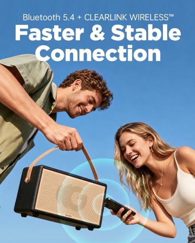 Portable Bluetooth Speaker, 150W Peak Power Home Speaker with 56H Playtime | Leather-Inspired Design, Adjustable Bass & Treble, Bluetooth 5.4, Carrying Strap for Home, Outdoor, Camping & Parties - color: Jet-black