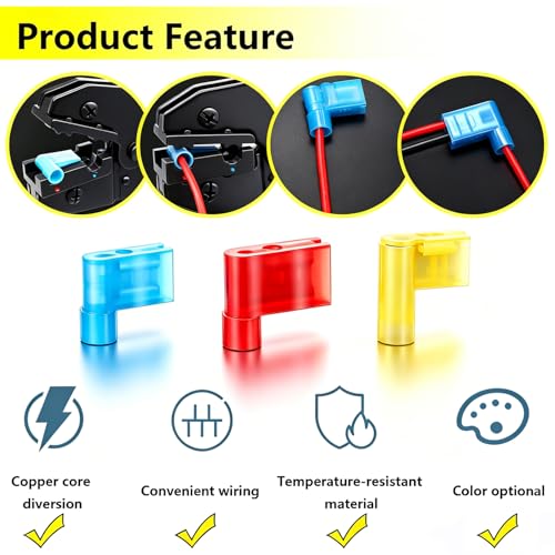 smseace 90Pcs Right Angle Spade Connector 22-18/16-14/12-10AWG Nylon Quick Disconnect Flag Terminal Red/Yellow/Blue 90 Degree Wire Terminal Connector - size: 90Pcs