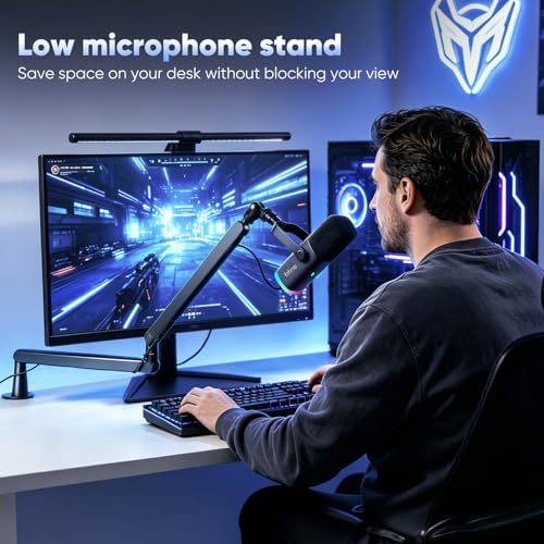 FIFINE Microphone Arm, Flat Adjustable Rods Microphone Stand with Microphone Clip, Screw Adapter, Cable Management, for Podcast, Streaming, Gaming, Studio - size: Niedriges Profil BM88