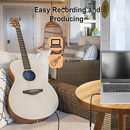 1/4" Mono to 1/8" Stereo Cable，2 Pack 6.35mm Mono TS Female to 3.5mm TRRS Male Stereo Audio Short Cord for Headphone, Amplifiers, Guitar(0.3M)