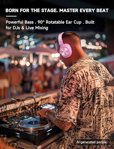 AOC Bluetooth Over Ear Headphones, Wireless Studio Monitor & Mixing DJ Headphones with 72H Playtime, Hi-Res, Built-in Mic, 3.5mm/6.35mm Wired Audio Jack for Guitar AMP, Podcast, PC Gaming - Pink - color: Pink
