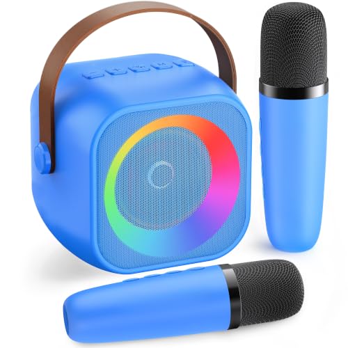 Mini Karaoke Machine for Kids Adults: Portable Bluetooth Karaoke Speaker with 2 Wireless Microphones, Karaoke Gifts for Girls Boys Ages 4-12+ Years Old Christmas Birthday Home Party(Navy Blue) - color: Navy Blue