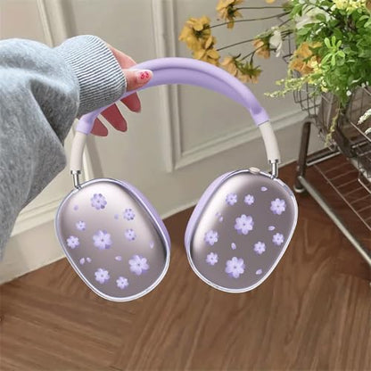 Purple Cherry Flowers Clear Case for Airpods Max Headphones Lovely Floral Soft TPU Ear Cups Cover Anti-Scratch Silicone Ear Pad Protective Case 53 Headband Cover for Apple Airpods Max - color: Purple cherry 11