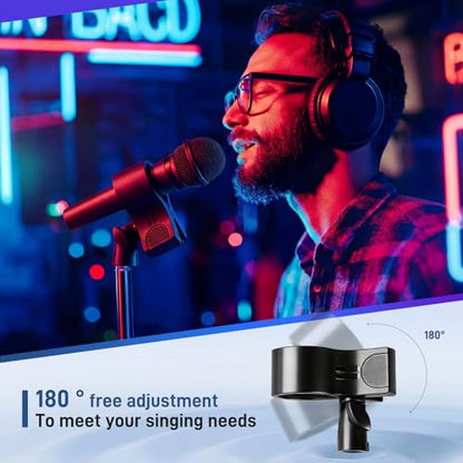 Sliner 3 Pcs Large Black Microphone Clips Adjustable Mic Holder for Microphones with Outer Diameter Range 1.26" from 2.3", with 5/8" Male to 3/8" Female Screw Adapter Mic Clip for Stand Accessories