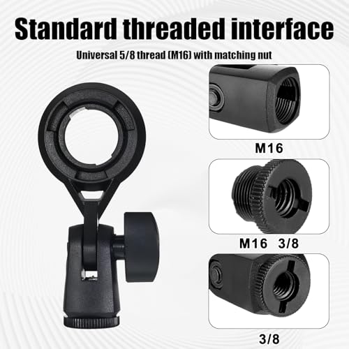 Condenser Microphone Holder for Stand, Condenser Mic Holder, 270 Degree Rotation, M16 Female Thread with 3/8 Conversion Nut, Compatible with 0.9 Inch Portable Stands