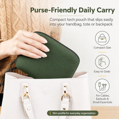 SIMTOP Electronics Travel Organizer, Compact Charger Case | Soft padded polyester helps protect cables, power banks, adapters and earbuds from light splashes and daily scratches - color: Green