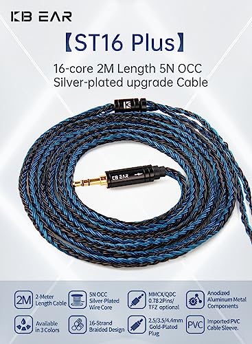 keephifi 6ft IEM Cable 2 Pin 3.5mm, KBEAR ST16-Plus 2m Upgrade 16-Strand Headphone Extension Cable, Silver-Plated Earbuds Wire for Truthear Hexa/Zero, Simgot EW100P, Moondrop blessing2 - color: BlackBlue, style: 3.5 2PIN