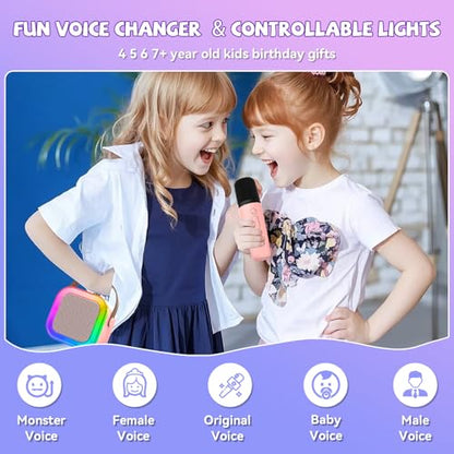 Mini Karaoke Machine for Kids Girls Boys - Birthday Gifts for Ages 4 5 6 7 8+ Year Old - Portable Bluetooth Speaker with 2 Wireless Microphone - Kids' Instrument Accessories - Pink - style: Pink
