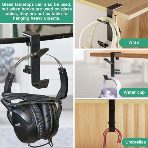 Black Holder Hook Clamp，Portable Desk Mount Headphones-1 pcs | Adjustable Arm Clamp for Table Desk，Backpack Hanger，Suitable for Plate Between 1-5cm / 0.4-1.96” - Black