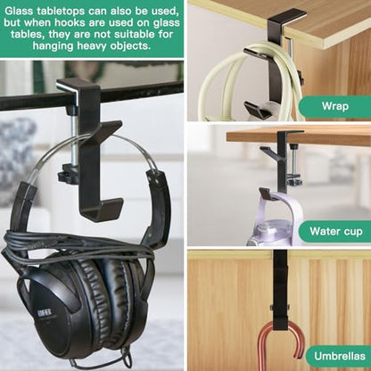 Black Holder Hook Clamp，Portable Desk Mount Headphones-1 pcs | Adjustable Arm Clamp for Table Desk，Backpack Hanger，Suitable for Plate Between 1-5cm / 0.4-1.96” - Black
