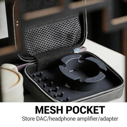 Leather Earphone Case, Water-Resistant Portable Earbuds Storage Case for Earphones, Audio Accessories, Eartips and Cables, Grey