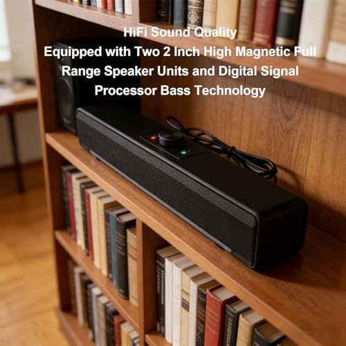 GOWENIC Computer Speakers, 12.6 Inch Bluetooth Soundbar with Rotary Volume Control and Dynamic RGB Lighting, USB Connection for PC Laptop