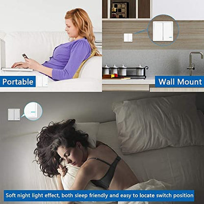 Thinkbee Wireless Lights Switch Kit, 2 Gang Wall Switch with Mini Receiver - size: 2 button switch+2 receiver