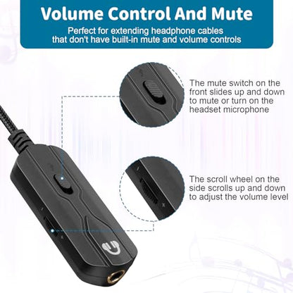 Zosvoses Headphone Extension Cable with Volume Control & Mute Compatible with Bose 700, QC45, QC35 II, QC35, QC25, QC15 Headphones Cable, 3.5mm Male to Female Stereo Audio Cable, 4.9ft