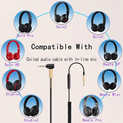 FAAEAL Major3 Coiled Audio Cable Compatible with Marshall Major2 Major4 Beats Studio3 Solo3 Solo4 Headsets 3.5mm in-line Mic Volume Control Headphone Cord 4.2ft-8ft w/mic - size: 4.2ft-8ft(w/mic)