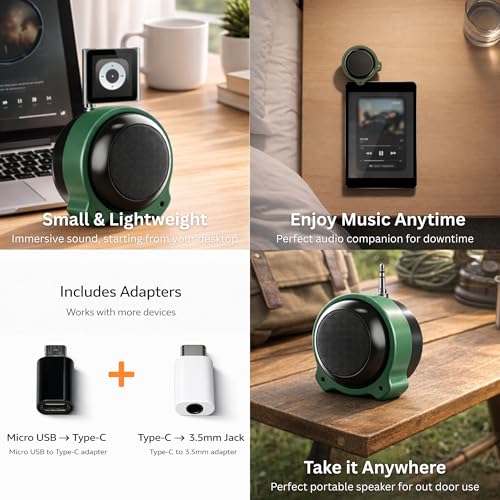 Mini Wired Speaker with 3.5mm AUX, 5W Portable Speaker with Built-in Battery, Compact Desktop Audio for Phone, Tablet, Laptop