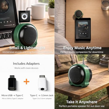 Mini Wired Speaker with 3.5mm AUX, 5W Portable Speaker with Built-in Battery, Compact Desktop Audio for Phone, Tablet, Laptop