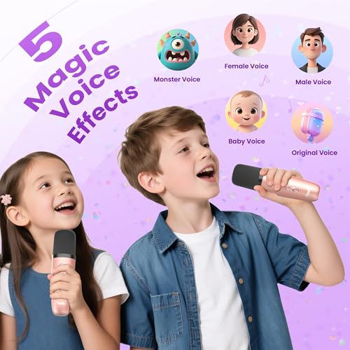 Mini Karaoke Machine, Portable Bluetooth Speaker & 2 Wireless Microphones | Karaoke Player Karaoke Microphone For Family Home Party Outdoor With HI-FI Sound | 5 Magic Sound | PA System | USB | TF | AUX - color: Rose Gold