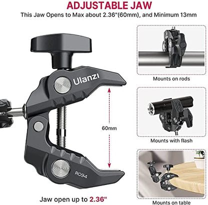 ULANZI Super Clamp Camera Clamp Mount Monitor 360° Ballhead MagicArm Double | Ball Head Adapter with 1/4"-20 & 3/8"-16 Thread ST-07 Phone Tripod Mount - size: Phone Mount Kit