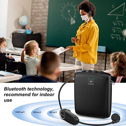 WinBridge Voice Amplifier with Bluetooth, Portable Speaker and Microphone | Wireless Mic Headset Speaker for Teachers, Tour Guide, Public Speaking, Fitness Instructors, Features Mute, 15W WB002 - color: Black