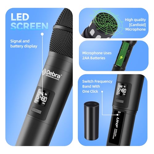 Debra Pro Wireless Microphone System, Features Auto Pairing & LED Display, 8×16 Frequency Groups, 260ft Long Range, Cardioid Dynamic Mic for Karaoke, Church, DJ, Public Speaking(8 Handheld) - color: 8 Handheld