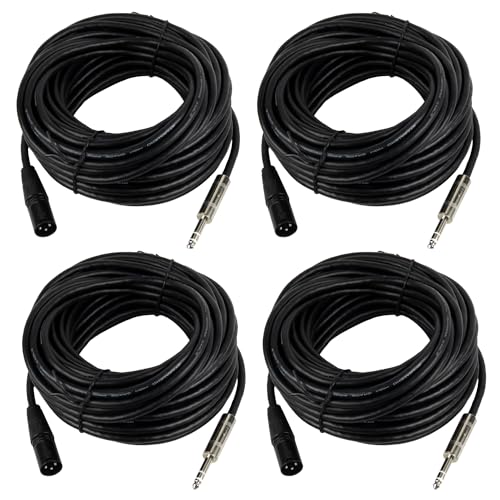 (4) 50ft XLR Male to 1/4" Inch Jack TRS Cables, Balanced 6.35mm Plug to 3 pin XLR Female, Quarter inch to XLR Stereo Male to Male Guitar Cables SSFC-15M (4Pcs in The Package)