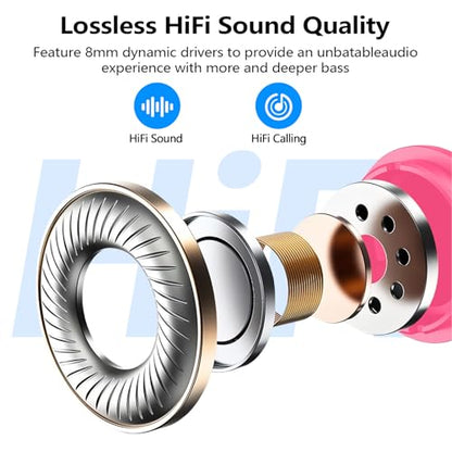 kurdene Wireless Earbuds Bluetooth 5.3 Light Weight in Ear Headphones | Premium Sound Bass Ear buds with Charging Case,Touch Control,Built in Mics Headset,Clear Calls for Sports Workout Hot Pink - color: Hot Pink