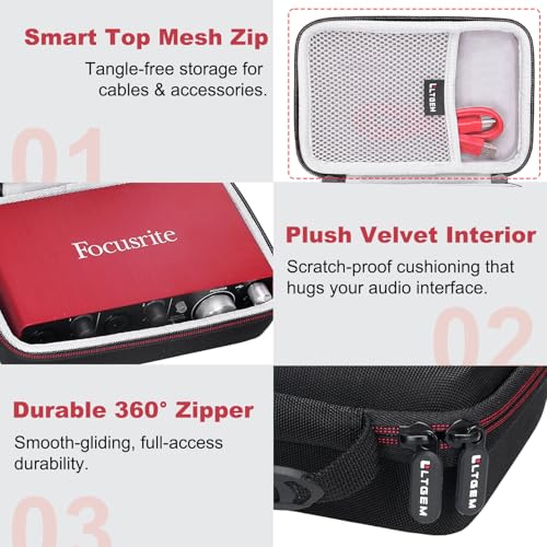 LTGEM Case for Focusrite Scarlett 2i2/Solo 4th Gen USB Audio Interface | Hard EVA Shell, Water-Resistant, Shock Protection, Scratch-Resistant Interior, Portable Travel Storage Case Only