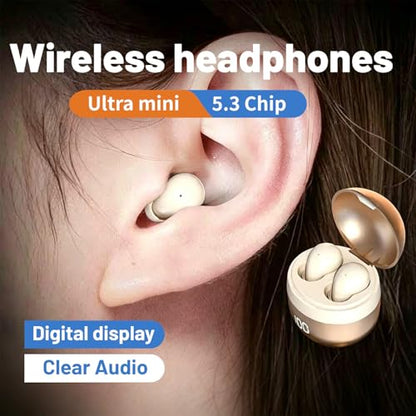 Invisible Mini Earbuds Wireless Bluetooth, Ultra-Comfort & Lightweight Wireless Mini Sleep Headphones, Unique Tumbler Portable Charging Case, Soft In-Ear Ear Plugs for Sleeping Small Ears Gym(Golden) - color: Golden
