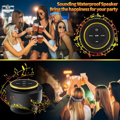 Bluetooth Shower Speaker with Carabiner, Portable Bluetooth Speakers with Suction Cup, IP67 Waterproof, Wireless, Floating, for Camping Beach Travel, Gift for Men, Women - color: Gold