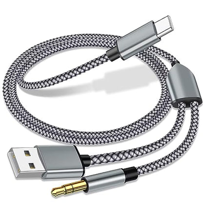 USB C to 3.5mm Aux Audio Cable with Charging, 2 in 1 USB C to 3.5mm Car Stereo Headset Audio Cable with PD 18W Charging Compatible with iPhone 17/16, Samsung Galaxy S26/S25/S24/S23+, Google Pixel 10 9 - color: Gray