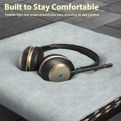 Earbay 5.3 Bluetooth Headset, Wireless Headset with Noise Canceling Mic & USB Dongle, 50Hrs Wireless Headphones with Mic Mute & Charge Dock, for Calls, Perfect for PC, Laptop, Phone, Teams and Zoom