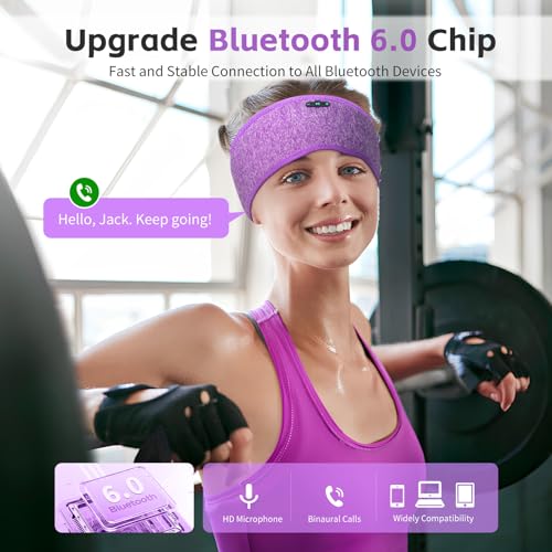 Sleep Headphones Bluetooth 6.0 Headband for Side Sleepers (Gray & Purple) | 200mah cell for 20hr playback, 3mm ultra-thin speaker & mic, HD stereo, removable & washable, 2-in-1 sport & sleep headband - color: x2 Gray+Purple