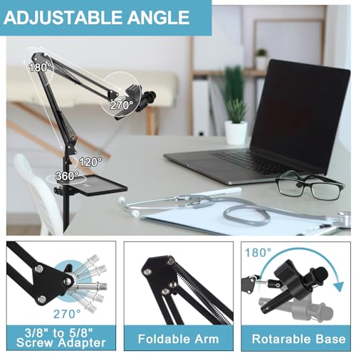 Relaxweex 4 Set Microphone Stands with Weighted Bases Boom Arm Floor Mic Stand with Tray Microphone Clip Carrying Bag 3/8" to 5/8" Screw Adapter and Cable Ties for Singing Stage Wedding Karaoke Band