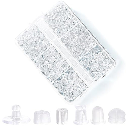 Nkwuire Silicone Earring Backs for Studs, 550 Pcs 6 Styles Clear Soft Earring Backings Rubber Plastic Earring Backs Clutch Stoppers Replacement Kits for Fish Hook Earring Studs Hoops - color: 6 styles-B